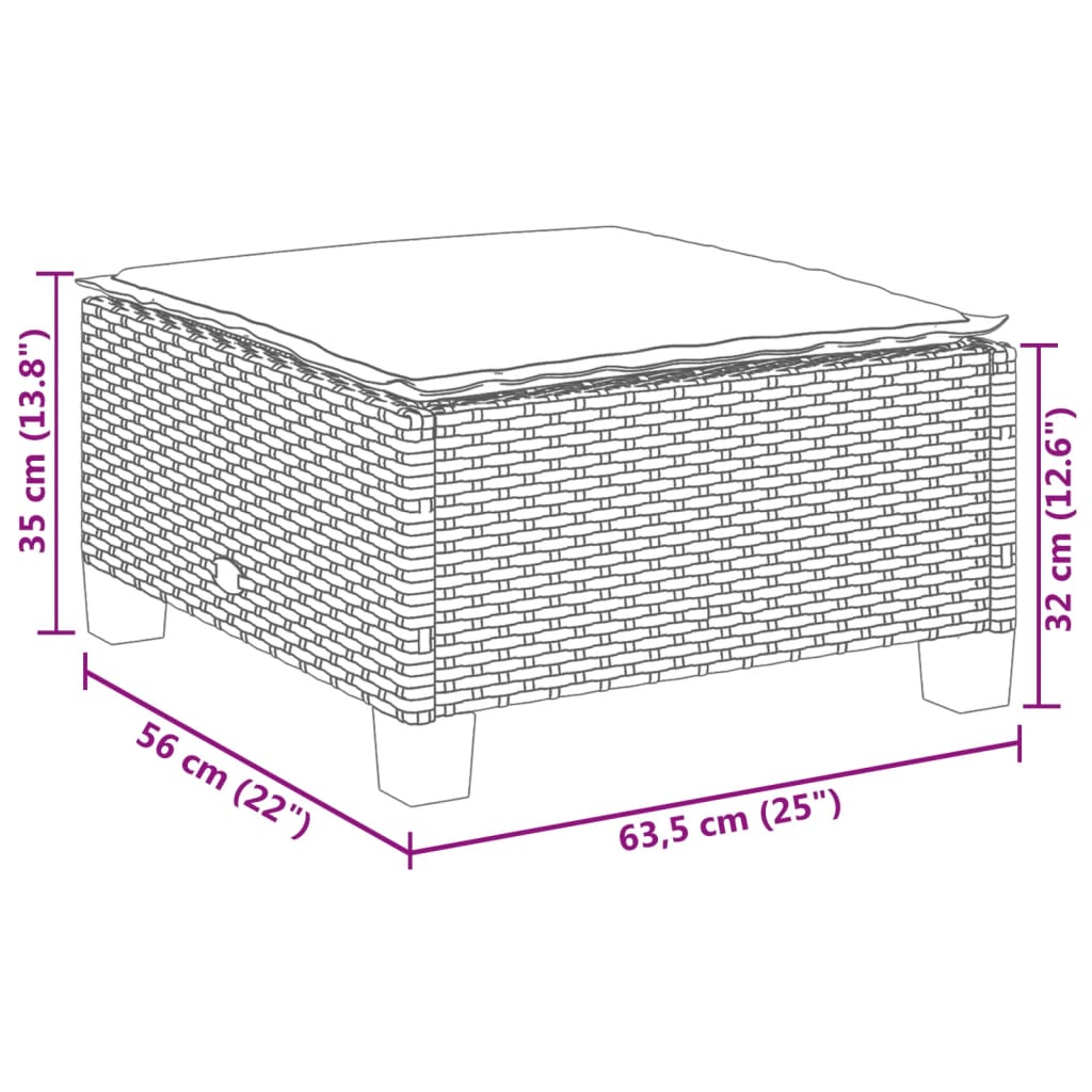 Banco de jardim com almofadão 63,5x56x32 cm vime PE cinzento