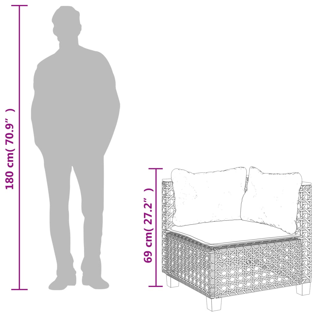 Sofá de canto para jardim com almofadões vime PE bege