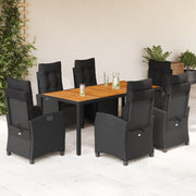 7 pcs conjunto de jantar p/ jardim c/ almofadões vime PE preto