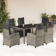 7 pcs conjunto de jantar p/ jardim c/ almofadões vime PE cinza