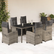 7 pcs conjunto de jantar p/ jardim c/ almofadões vime PE cinza