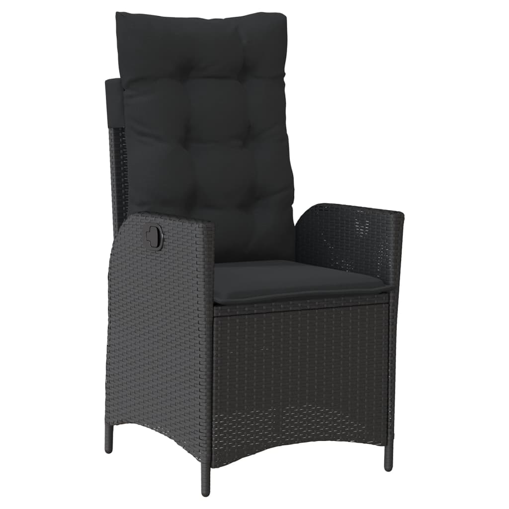 7 pcs conjunto de jantar p/ jardim c/ almofadões vime PE preto