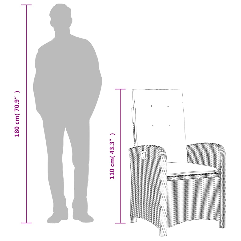 7 pcs conjunto jantar p/ jardim c/ almofadões vime PE castanho