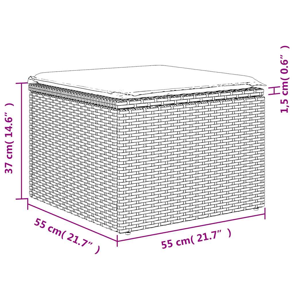 Banco de jardim com almofada preto 55x55x37 cm vime sintético
