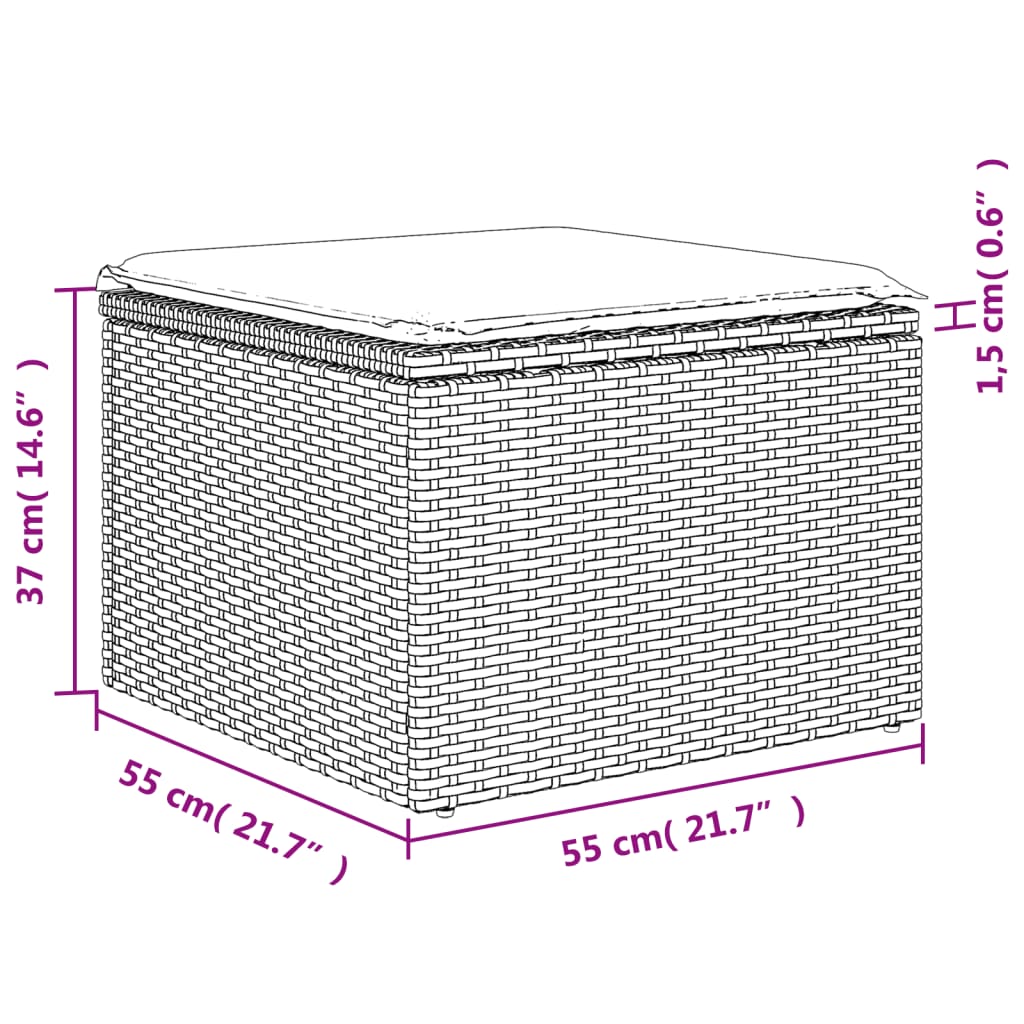 Banco de jardim com almofada preto 55x55x37 cm vime sintético
