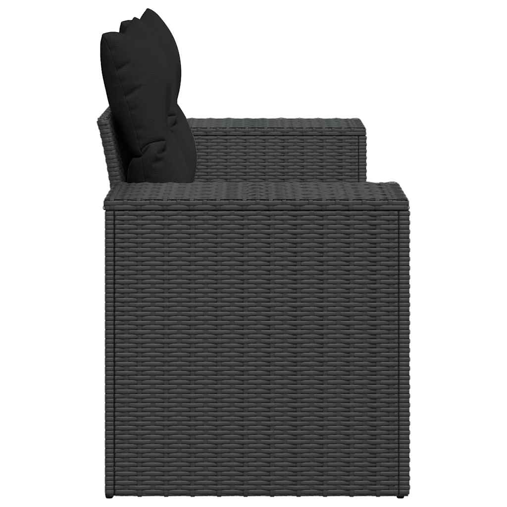 Sofá de jardim com almofadas, 2 lugares, vime sintético preto