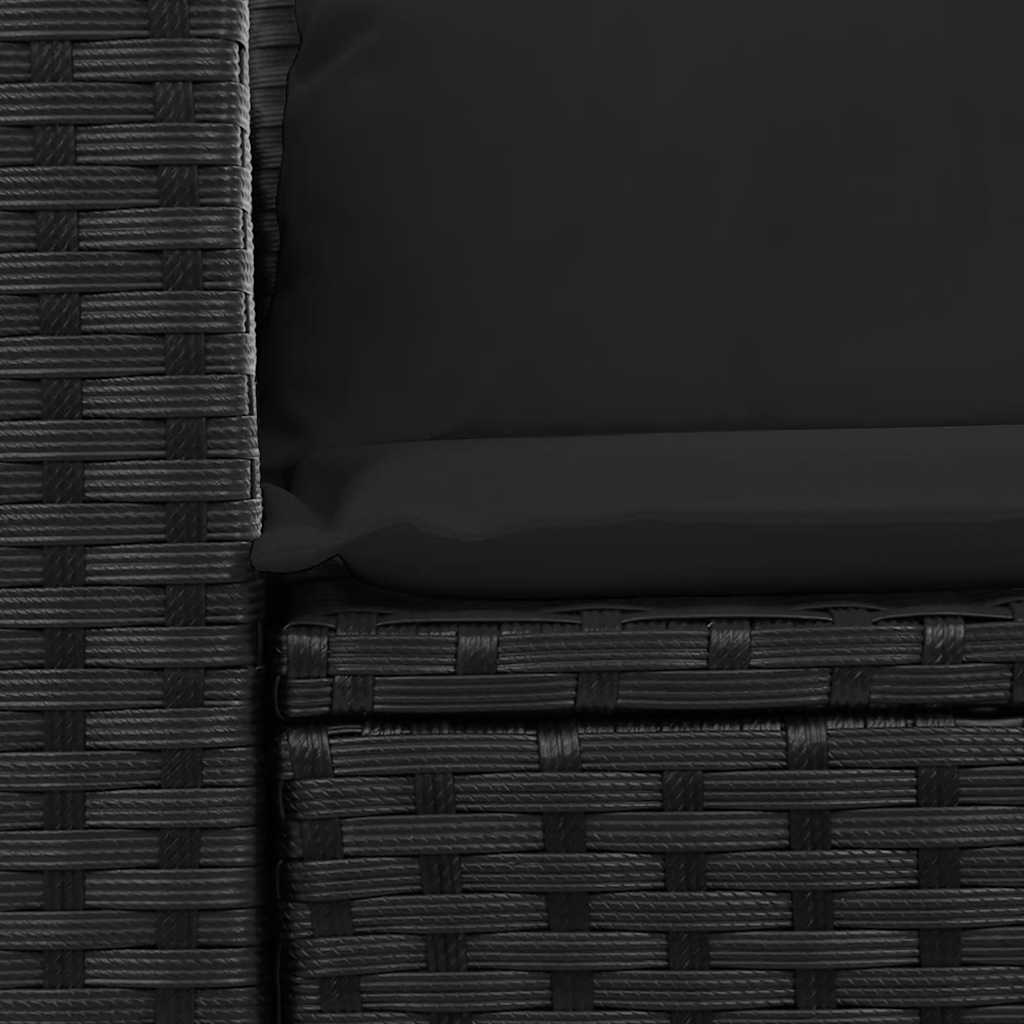 Sofá de jardim com almofadas, 2 lugares, vime sintético preto