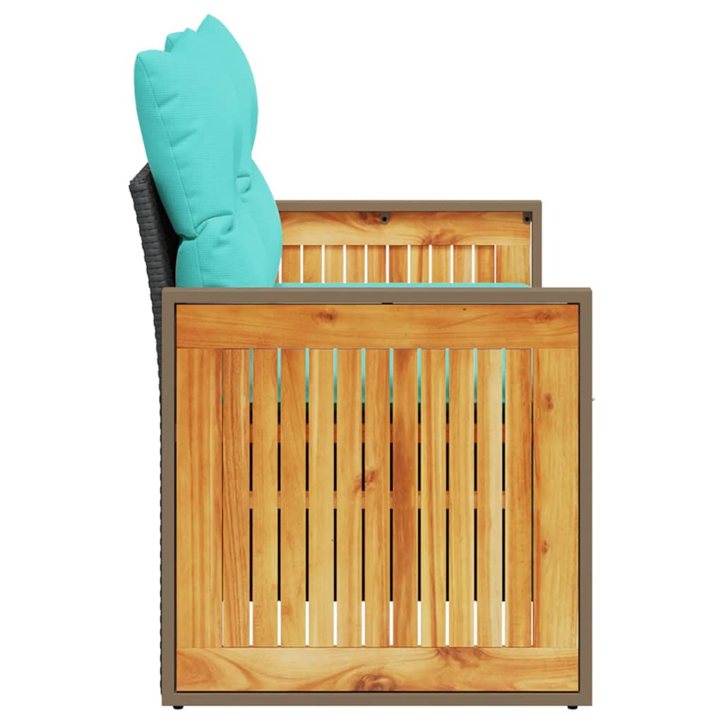 Sofá de jardim com almofadas, 2 lugares, vime sintético preto