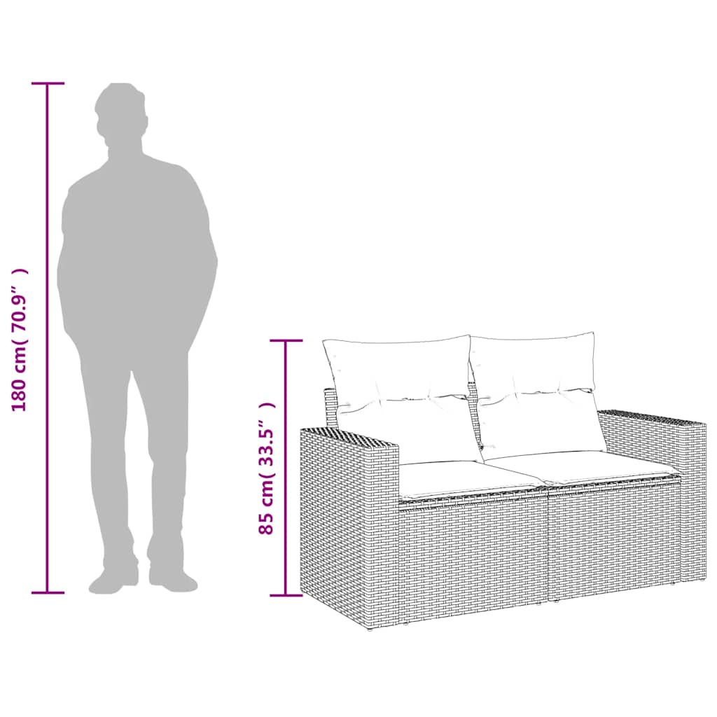 Sofá de jardim de 2 lugares com almofadões vime PE bege