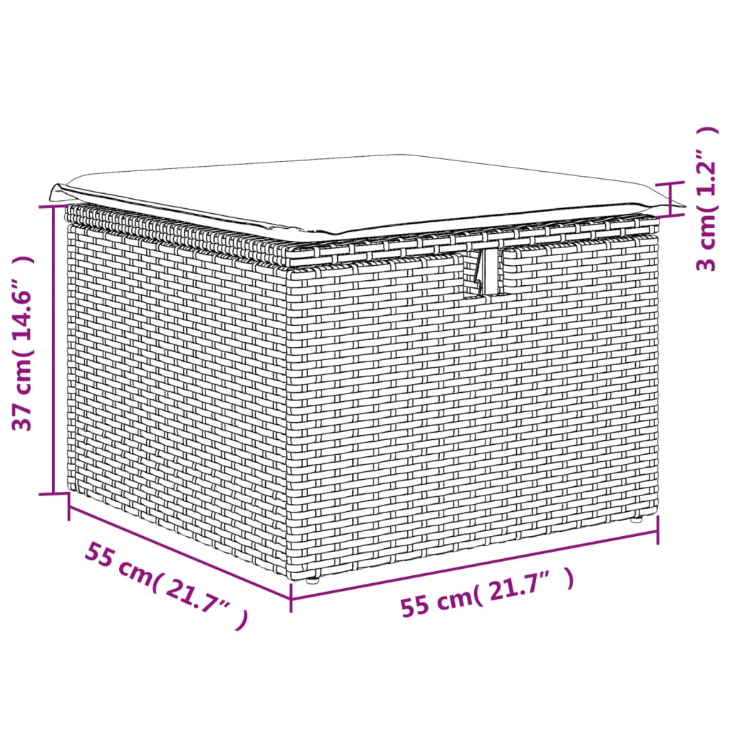 Banco de jardim com almofadão 55x55x37 cm vime PE cinzento