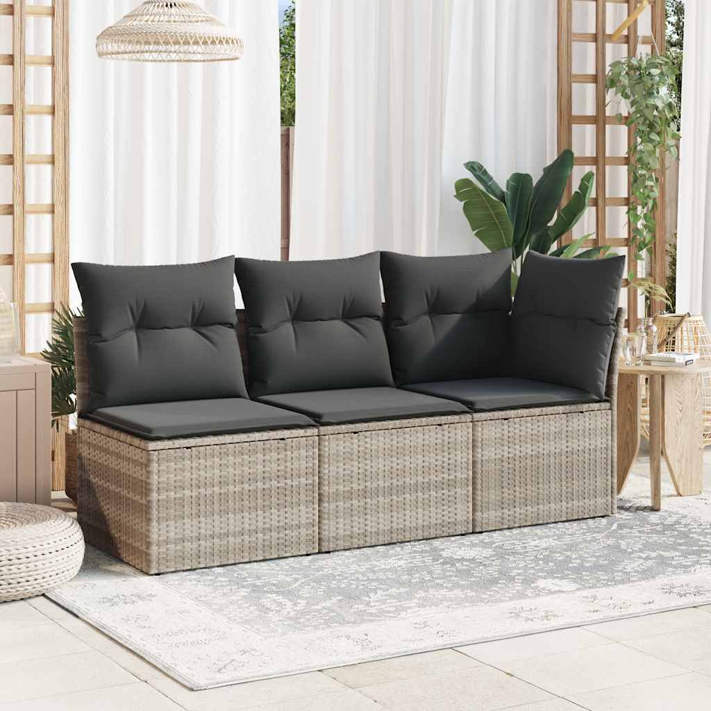 Sofá de jardim sem braços com almofadões vime PE cinzento claro