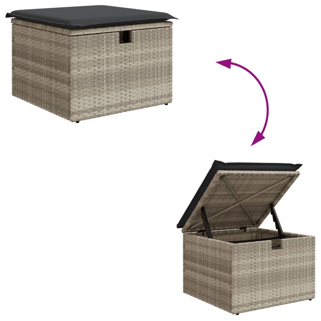 Banco de jardim com almofada 55x55x37 cm vime PE cinzento claro
