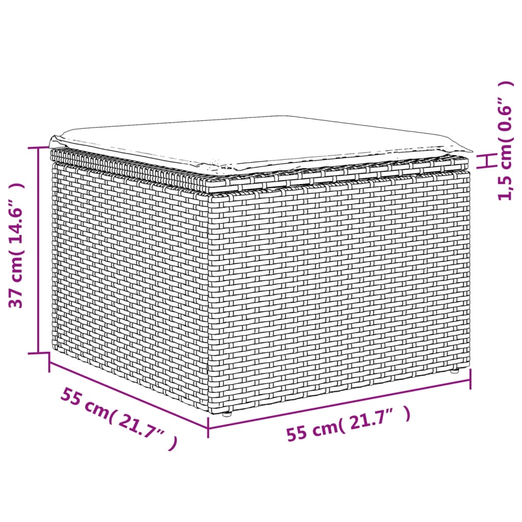 Banco de jardim com almofadão 55x55x37 cm vime PE castanho