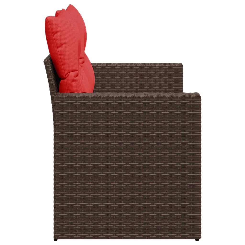 Sofá de jardim com almofadas, 2 lugares, vime sintético marrom