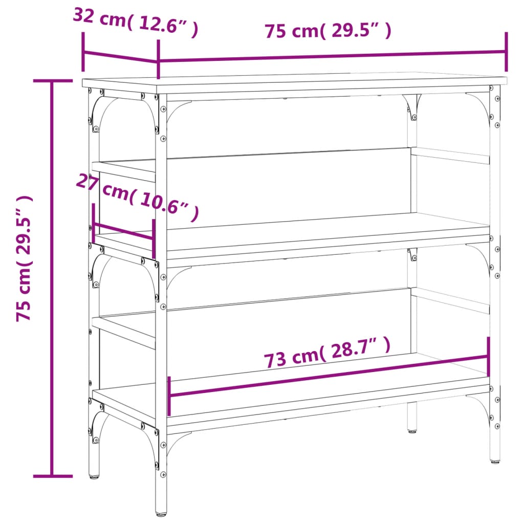 Mesa consola 75x32x75 cm derivados madeira carvalho castanho