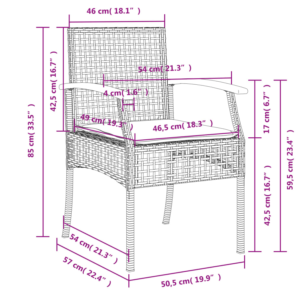 7 pcs conjunto de jantar p/ jardim c/ almofadões vime PE cinza