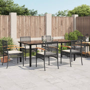 7 pcs conjunto de jantar p/ jardim c/ almofadões vime PE preto