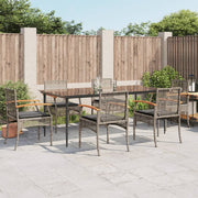 7 pcs conjunto de jantar p/ jardim c/ almofadões vime PE cinza