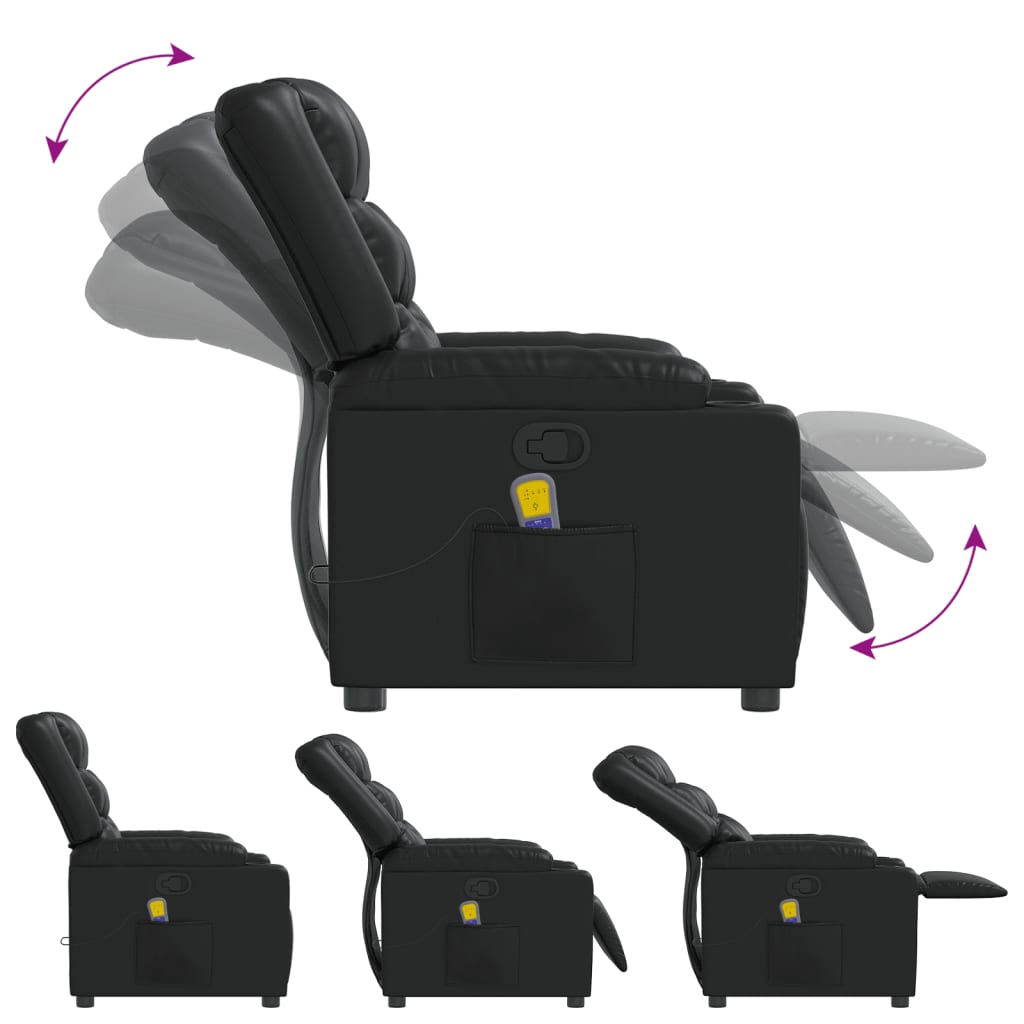 Poltrona de massagens reclinável couro artificial preto
