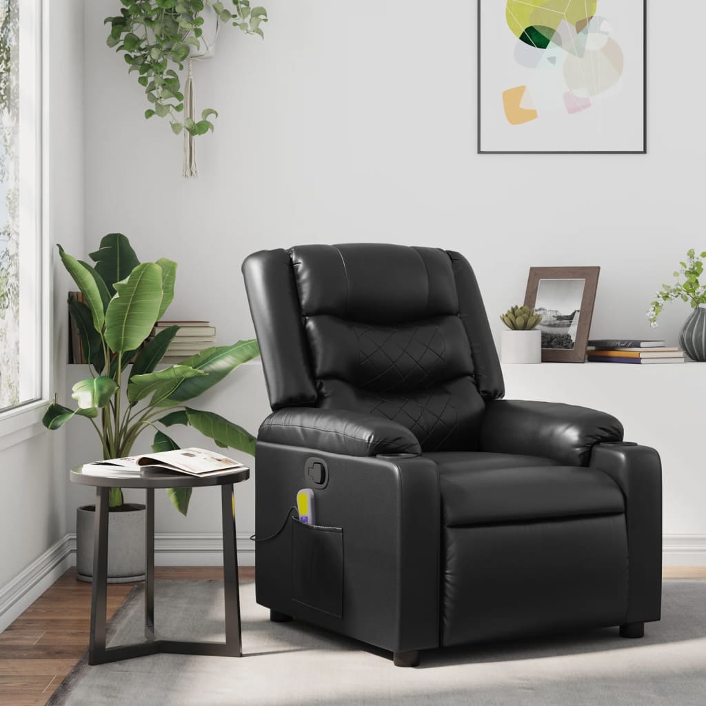 Poltrona de massagens reclinável couro artificial preto