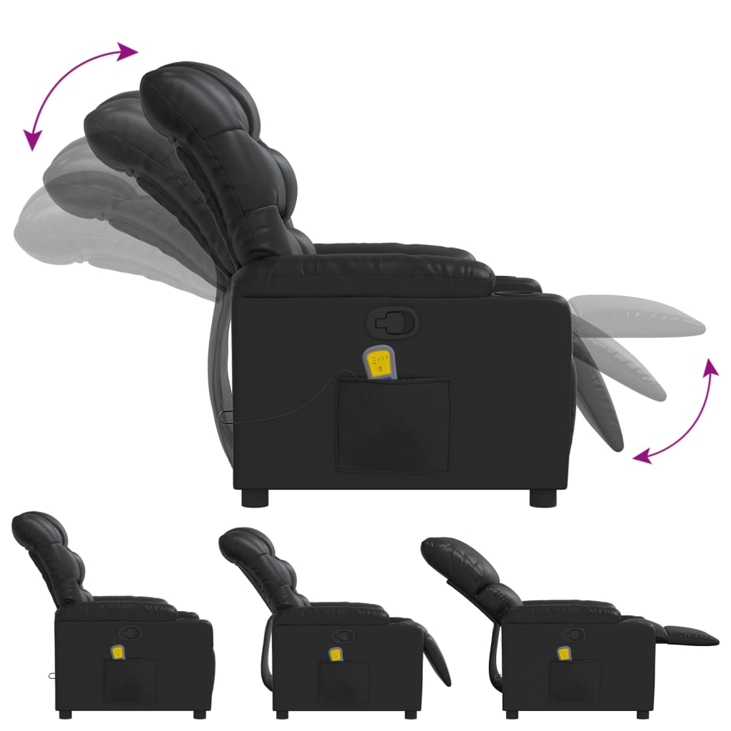 Poltrona de massagens reclinável couro artificial preto