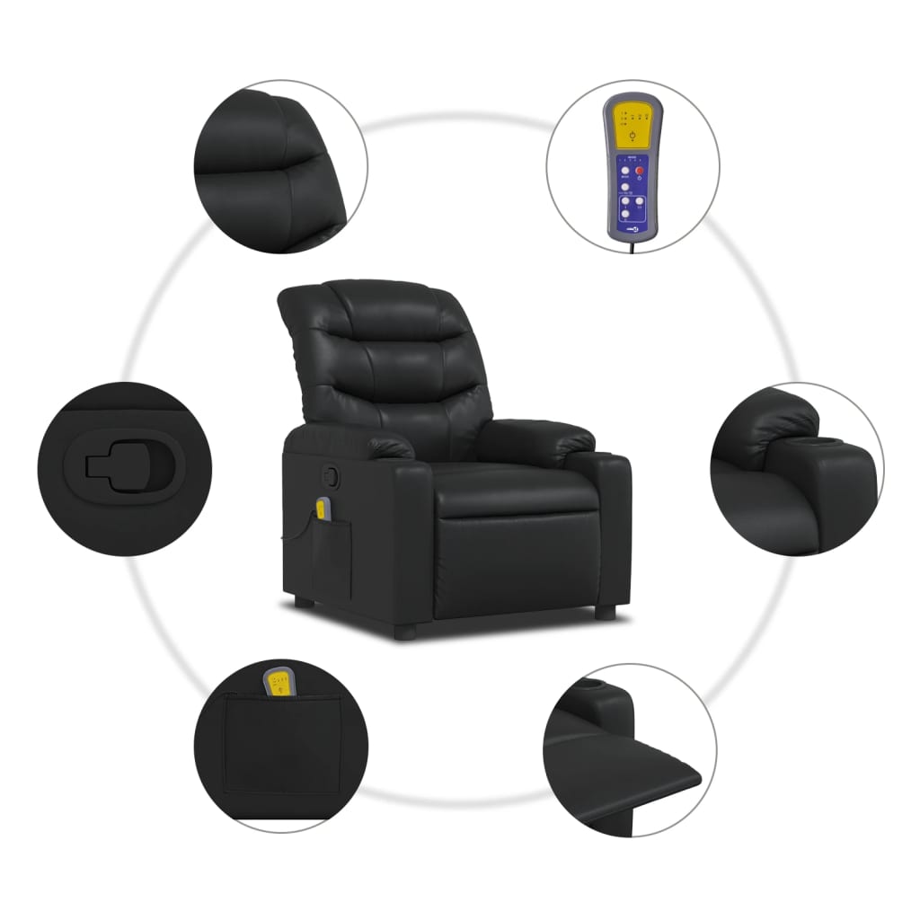 Poltrona de massagens reclinável couro artificial preto