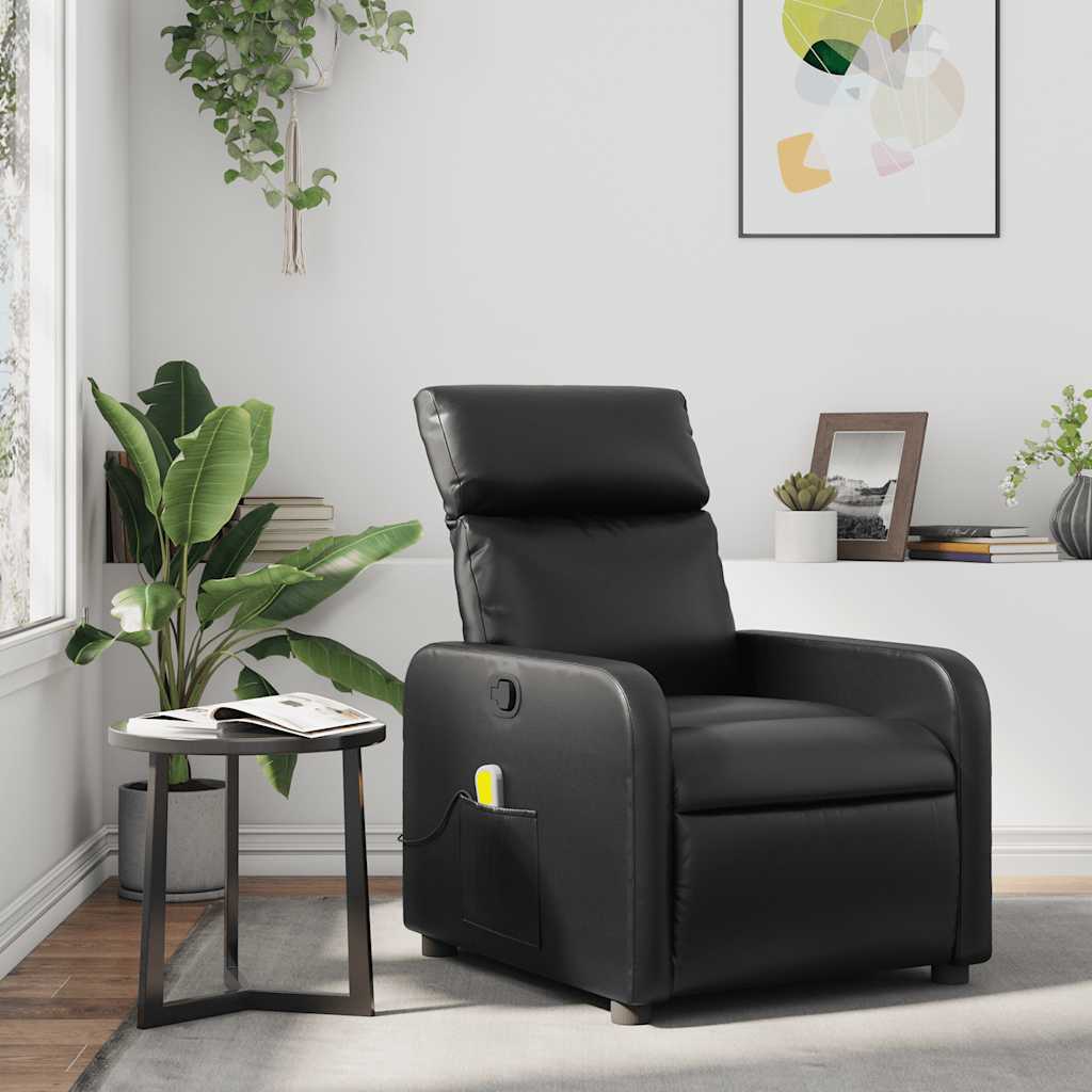 Poltrona de massagens reclinável couro artificial preto