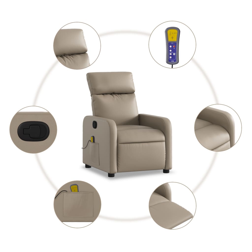 Poltrona de massagens reclinável couro artificial cappuccino