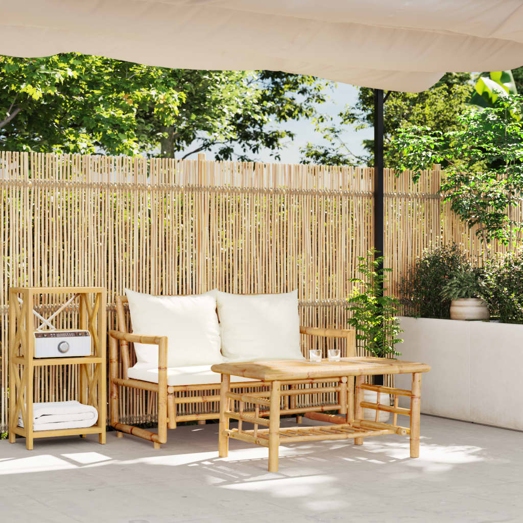 Conjunto de sofás de jardim de 2 peças com almofadas de bambu