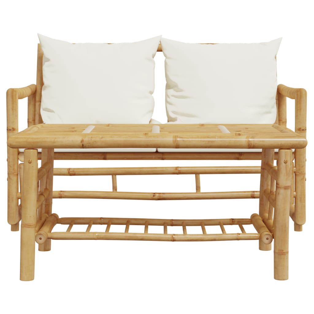Conjunto de sofás de jardim de 2 peças com almofadas de bambu