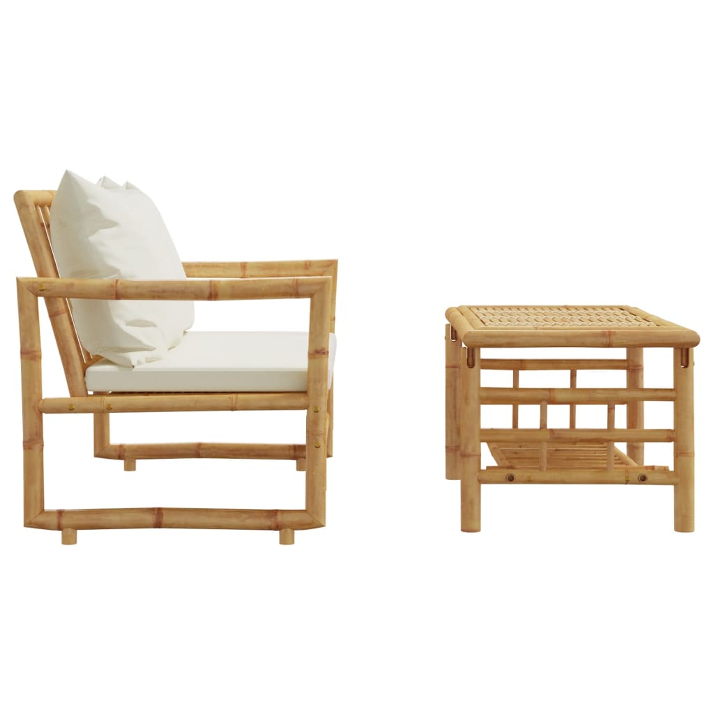 Conjunto de sofás de jardim de 2 peças com almofadas de bambu