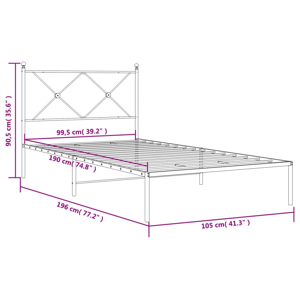Estrutura de cama com cabeceira 100x190 cm metal branco