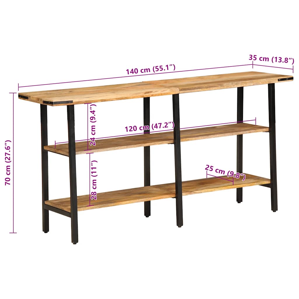 Mesa consola 140x35x70 cm madeira de mangueira maciça