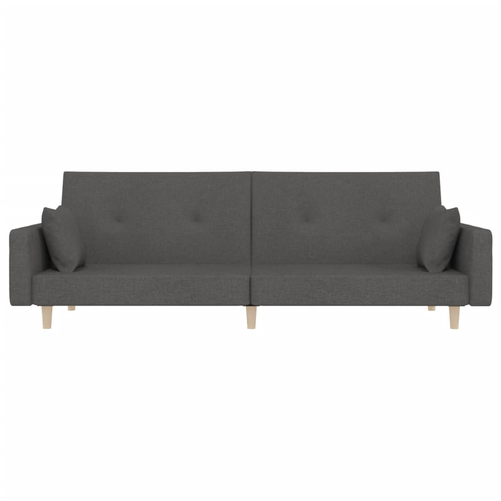 Sofá-cama 2 lugares com duas almofadas tecido cinzento-escuro