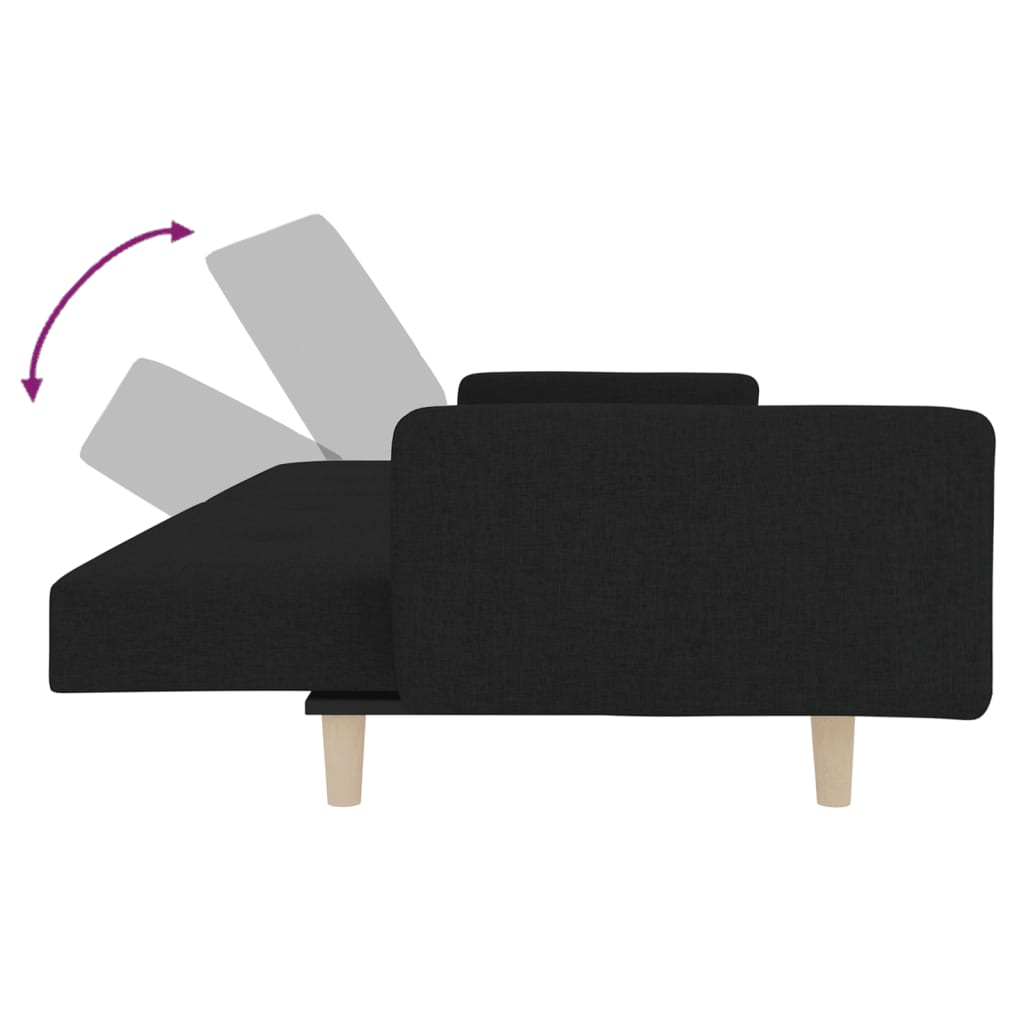 Sofá-cama 2 lugares com duas almofadas tecido preto