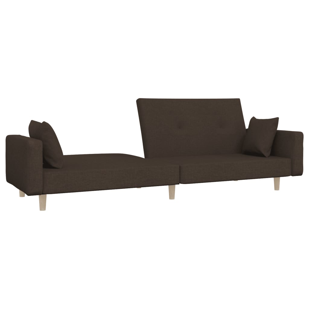 Sofá-cama 2 lugares com duas almofadas tecido castanho-escuro