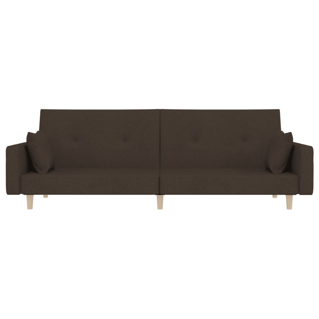 Sofá-cama 2 lugares com duas almofadas tecido castanho-escuro