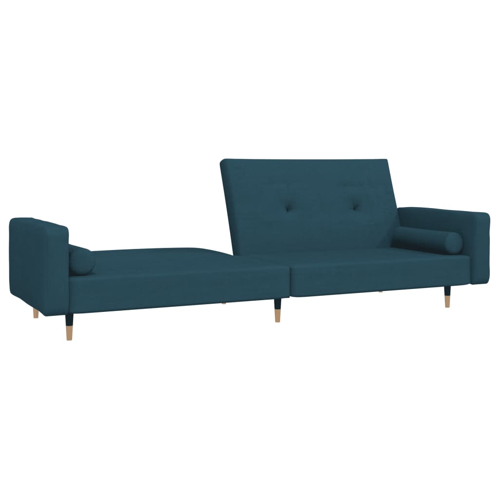 Sofá-cama 2 lugares com duas almofadas veludo azul