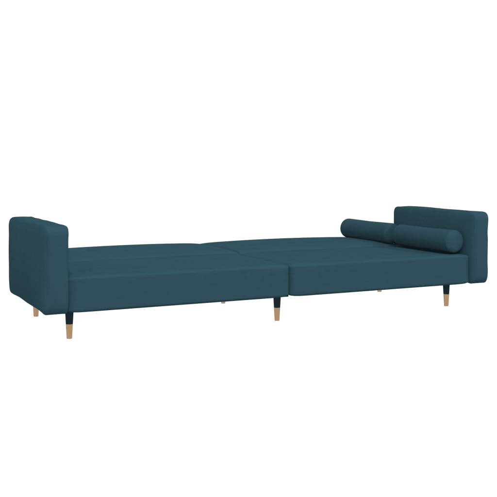 Sofá-cama 2 lugares com duas almofadas veludo azul