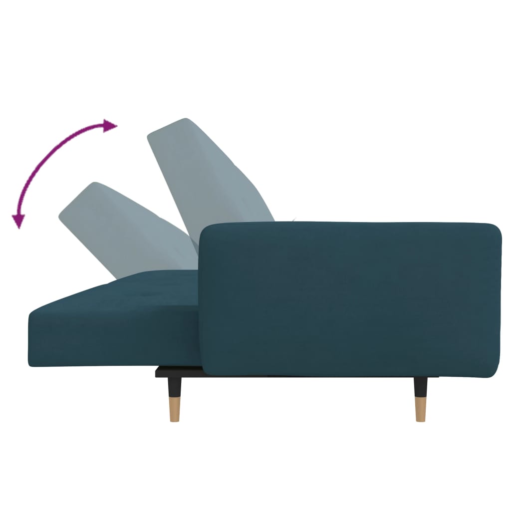 Sofá-cama 2 lugares com duas almofadas veludo azul
