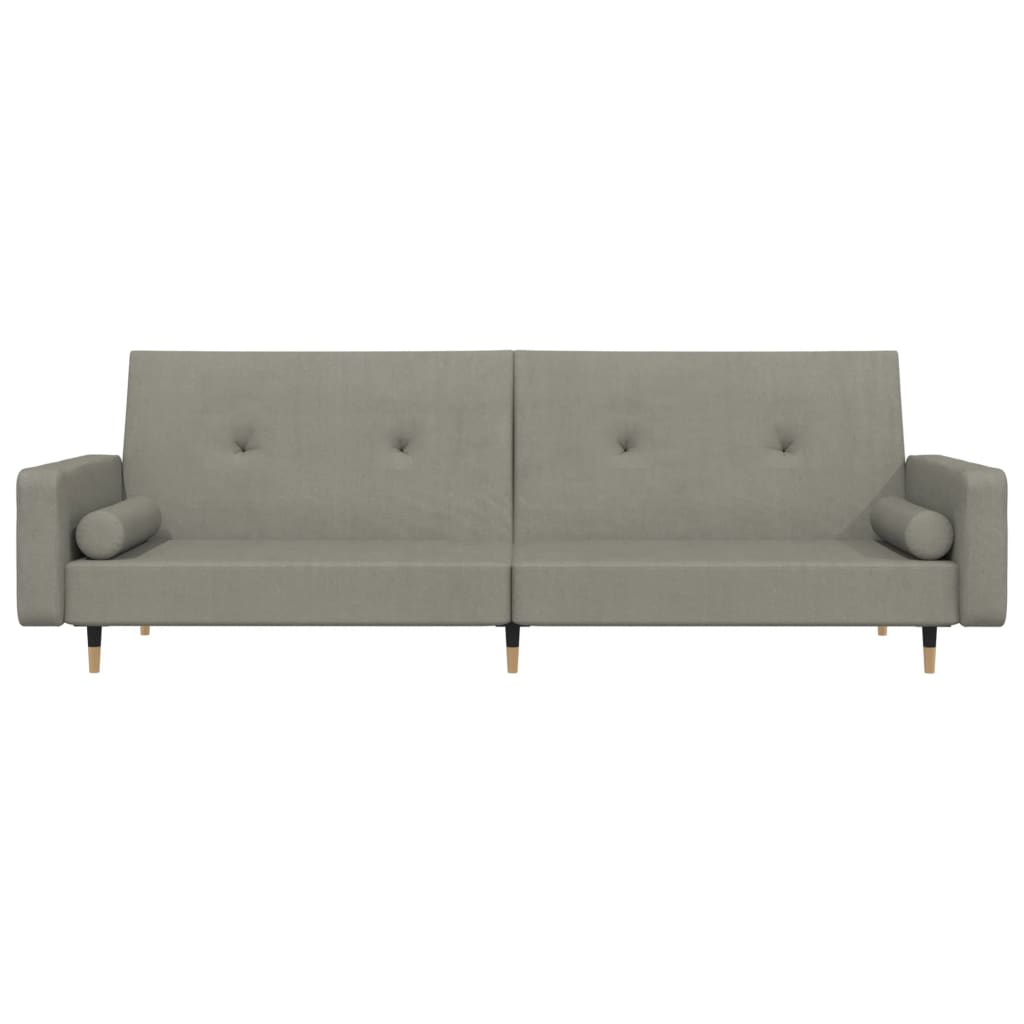 Sofá-cama 2 lugares com duas almofadas veludo cinzento-claro
