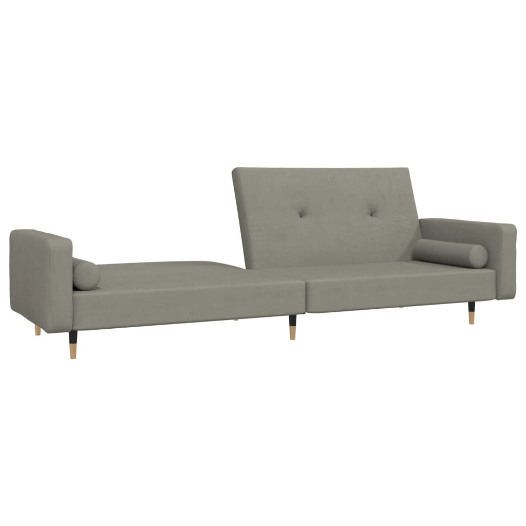 Sofá-cama 2 lugares com duas almofadas veludo cinzento-claro