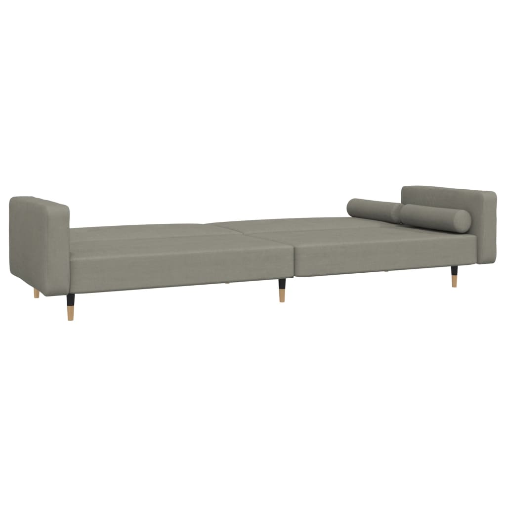 Sofá-cama 2 lugares com duas almofadas veludo cinzento-claro