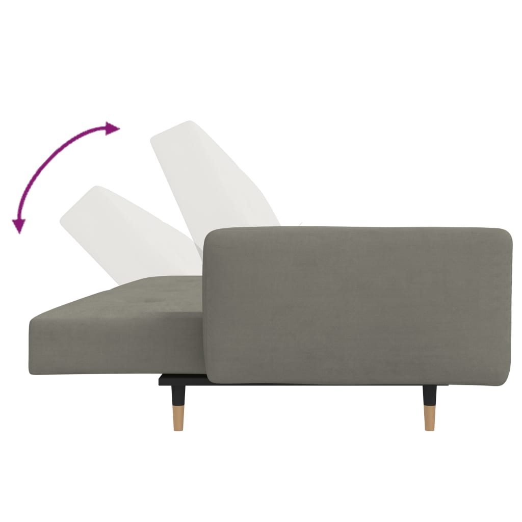 Sofá-cama 2 lugares com duas almofadas veludo cinzento-claro