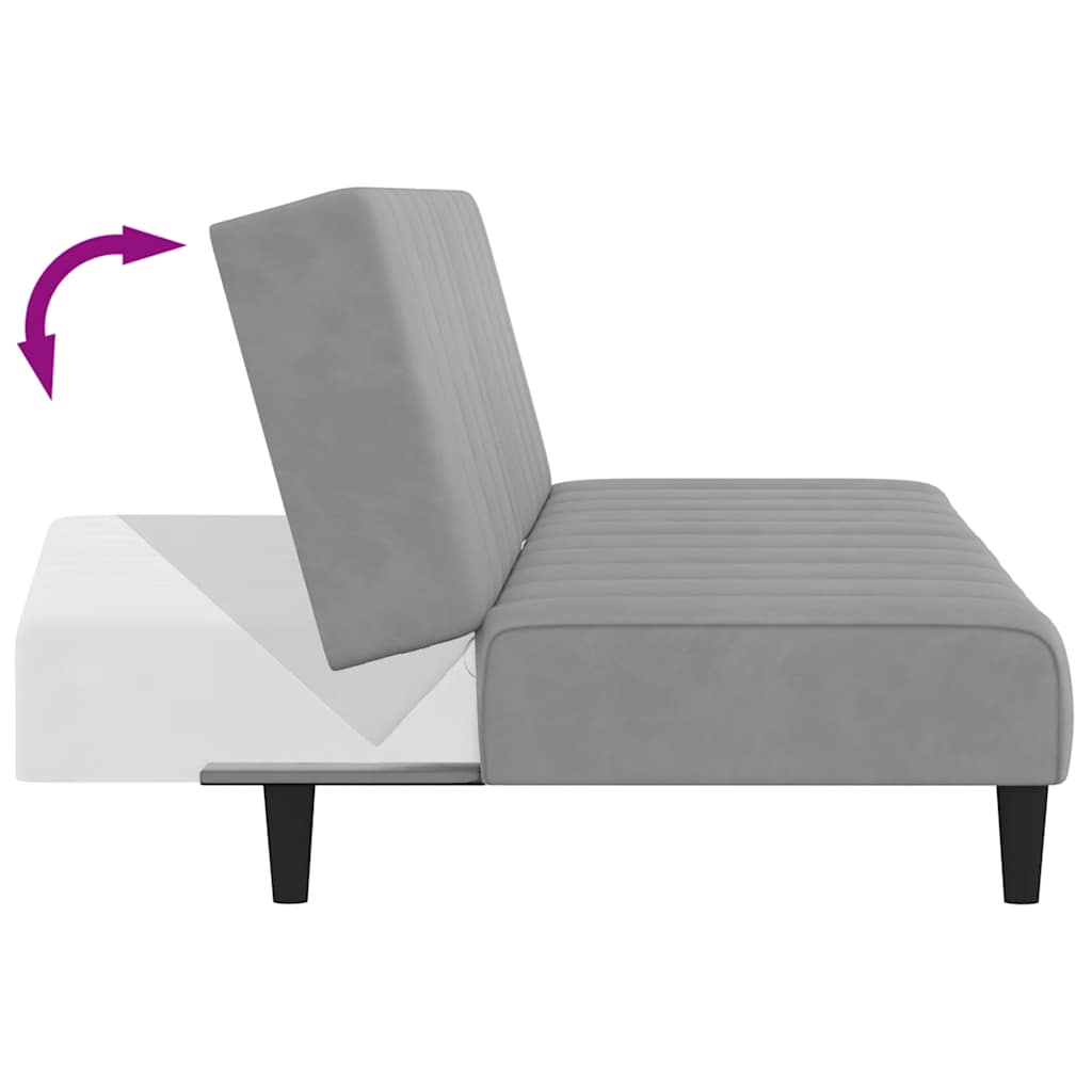 Sofá-cama de 2 lugares veludo cinzento-claro