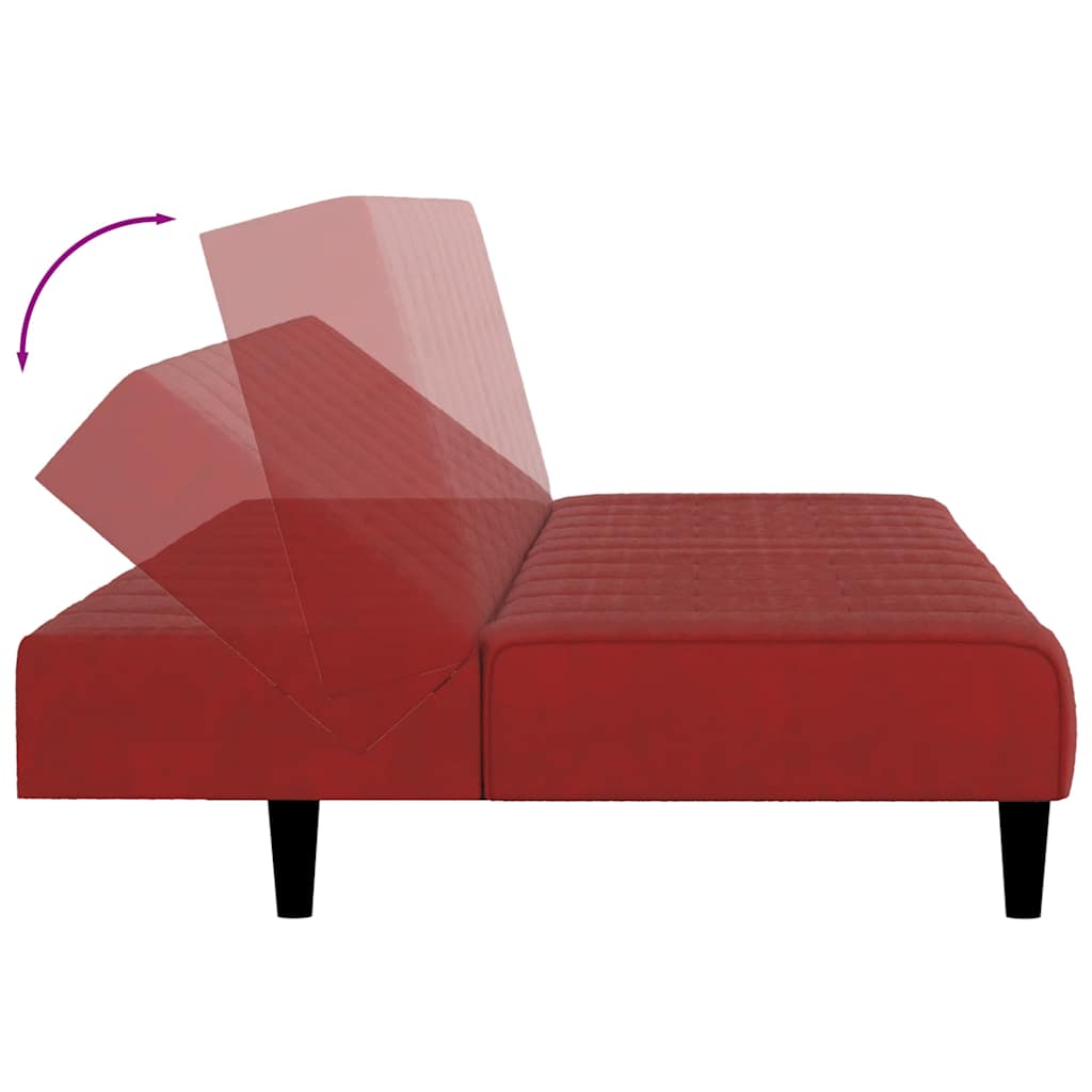 Sofá-cama de 2 lugares veludo vermelho tinto