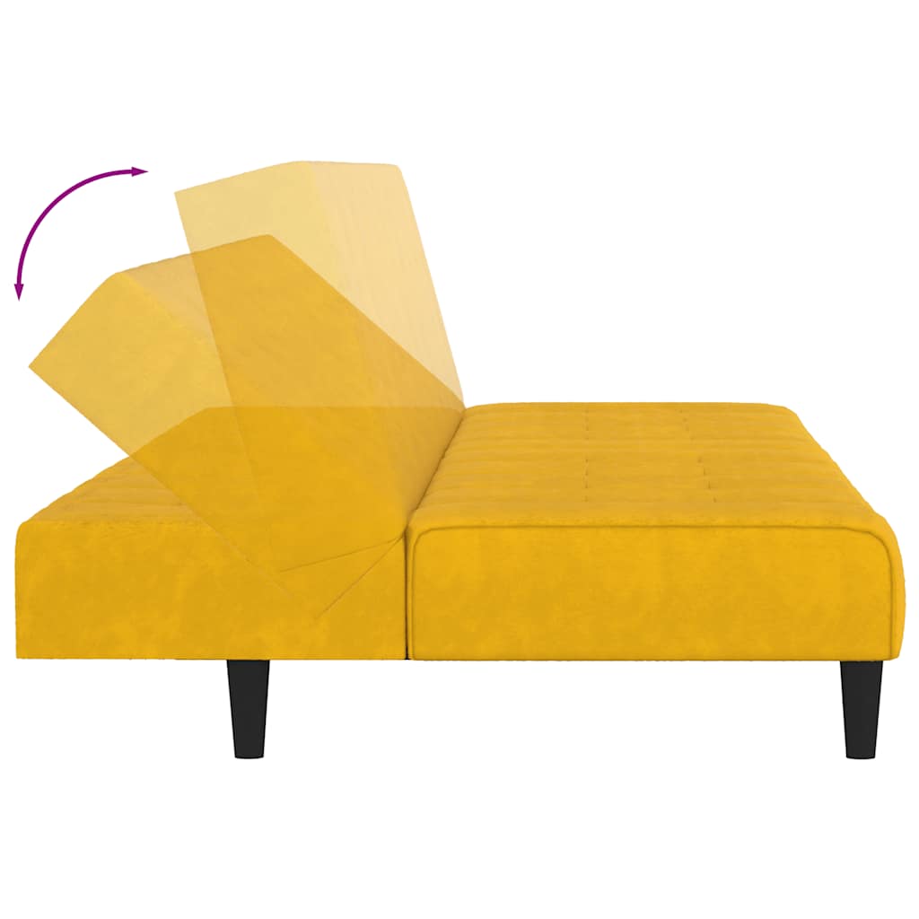 Sofá-cama de 2 lugares veludo amarelo