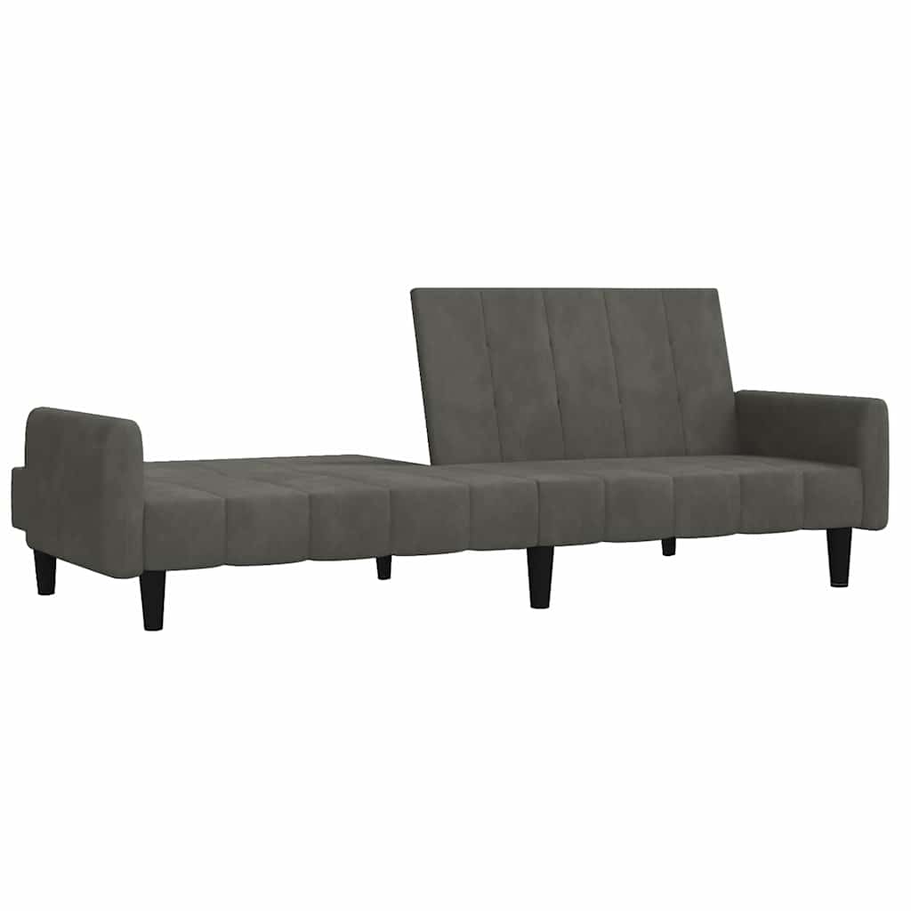 Sofá-cama de 2 lugares veludo cinzento-escuro