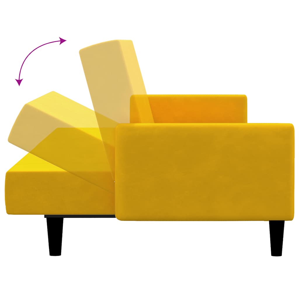 Sofá-cama de 2 lugares veludo amarelo