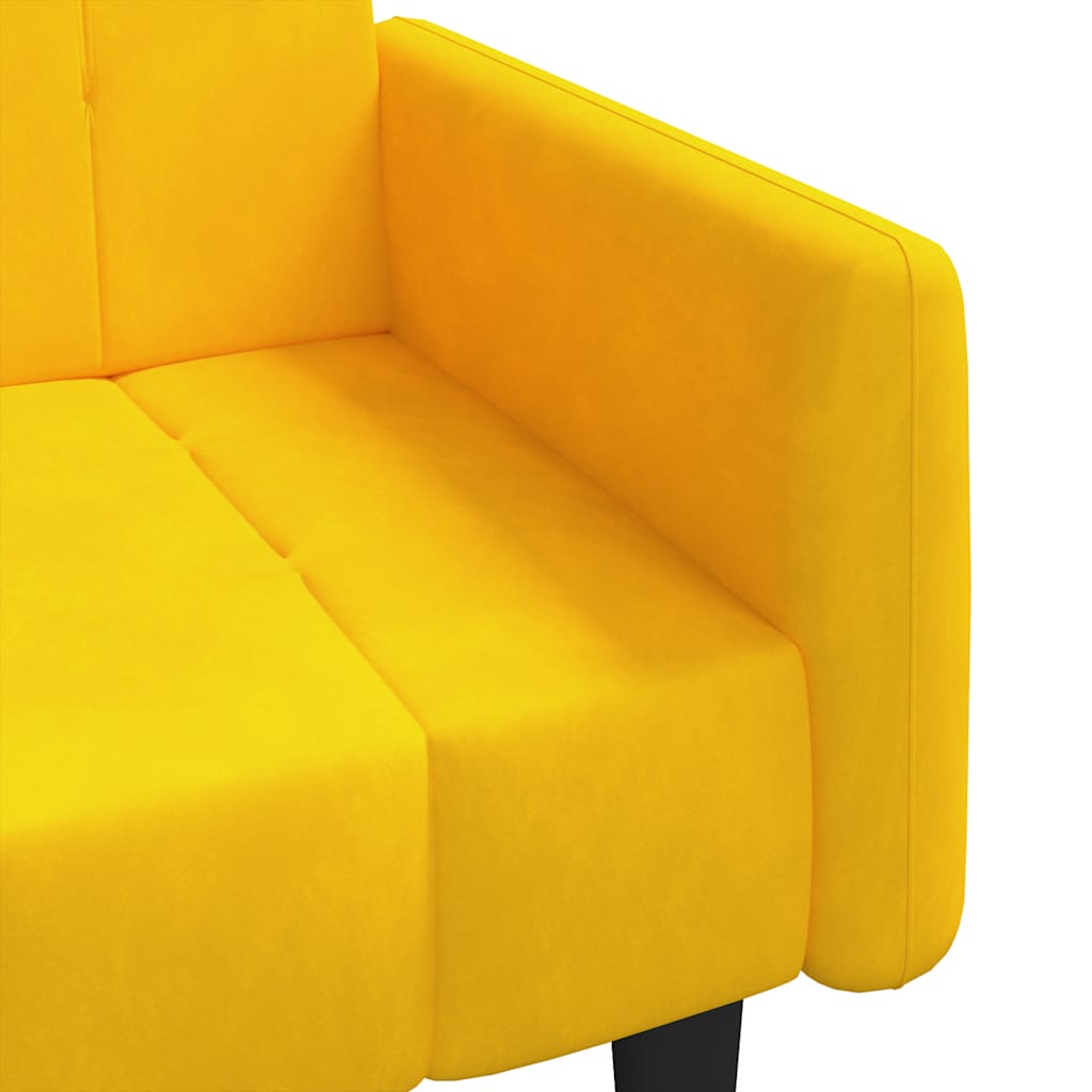 Sofá-cama de 2 lugares veludo amarelo